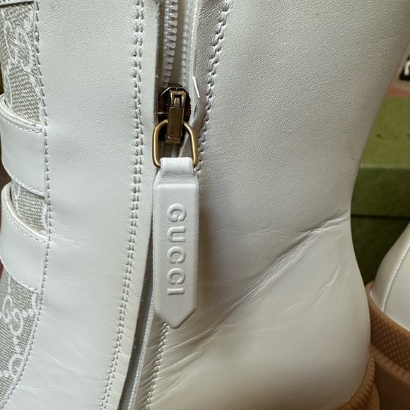 GUCCI Authentic K,GG Supreme Leather Crystal Buckle Platform Ankle  Boots 37/6.5 - Picture 6 of 17